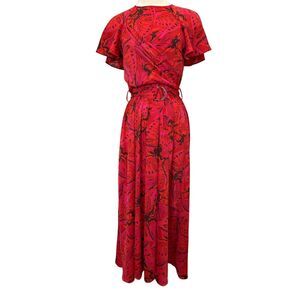 Derek Lam 10 Crosby Red Print Belted Waist Long Avant Garde Dress NWOT 2 $550